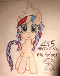Size: 1976x2477 | Tagged: safe, artist:karmakstylez, oc, oc:ember (hwcon), female, filly, foal, hearth's warming con, traditional art