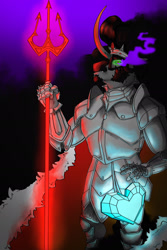 Size: 1280x1920 | Tagged: safe, artist:d3pressedr4inbow, derpibooru import, king sombra, anthro, umbrum, unicorn, armor, cape, clothes, crystal heart, glowing, male, solo, sombra eyes, stallion, trident