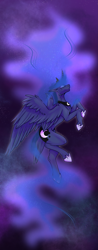 Size: 1055x2700 | Tagged: safe, artist:fluffysiera, derpibooru import, princess luna, alicorn, pony, ascension, ethereal mane, ethereal tail, female, mare, night, sky, solo, stars, tail