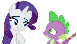 Size: 1197x680 | Tagged: safe, derpibooru import, editor:twilyisbestpone, rarity, spike, dragon, pony, unicorn, best gift ever, background removed, duo, female, male, shipping, simple background, sparity, straight, transparent background