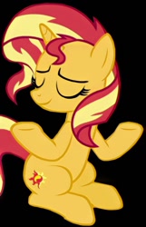 Size: 718x1114 | Tagged: safe, derpibooru import, edit, edited screencap, editor:twilyisbestpone, screencap, sunset shimmer, pony, unicorn, better together, equestria girls, forgotten friendship, background removed, black background, eyes closed, female, shrug, simple background, solo