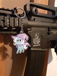 Size: 2448x3264 | Tagged: artist needed, safe, derpibooru import, trixie, airsoft, ar15, gun, gun charm, irl, keychain, m4a1, photo, rifle, weapon