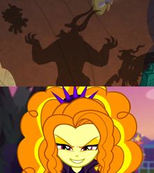 Size: 1920x2160 | Tagged: safe, derpibooru import, edit, edited screencap, screencap, adagio dazzle, cozy glow, lord tirek, queen chrysalis, alicorn, centaur, changeling, changeling queen, pony, better together, equestria girls, sunset's backstage pass!, the ending of the end, alicornified, bell, cozycorn, evil grin, evil laugh, female, filly, foal, grin, grogar's bell, high res, laughing, music festival outfit, race swap, smiling, ultimate chrysalis