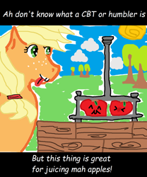 Size: 1078x1296 | Tagged: safe, derpibooru import, applejack, pony, 1000 hours in ms paint, apple, black bars, food