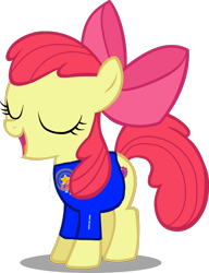 Size: 1280x1663 | Tagged: safe, derpibooru import, apple bloom, earth pony, bow, clothes, hair bow, shirt, simple background, singing, solo, t-shirt, transparent background