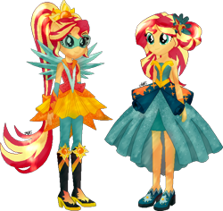 Size: 608x575 | Tagged: safe, artist:mairu-doggy, derpibooru import, sunset shimmer, equestria girls, legend of everfree, bare shoulders, boots, clothes swap, crystal guardian, high heel boots, shoes, simple background, sleeveless, solo, strapless, transparent background