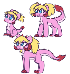 Size: 2689x2866 | Tagged: safe, artist:rivibaes, derpibooru import, oc, oc:radelia van heleidon, dracony, dragon, hybrid, age progression, claws, female, filly, foal, horns, snaggletooth