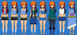 Size: 700x320 | Tagged: safe, artist:roseprincessmitia, derpibooru import, rainbow dash, human, boots, breasts, clothes, dress, female, high heel boots, humanized, kisekae, shirt, shoes, shorts, solo