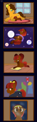 Size: 800x2600 | Tagged: safe, artist:schumette14, derpibooru import, oc, oc:fire agata, alternate universe, bluebellunievrse, comics, moon, multiverse, next generation, offspring, parent:cheese sandwich, parent:maud pie, parent:pierre, parent:toasty cheese, parents:cheesemaud, r63 shipping, rule 63, shipping, space, story in the source, story included