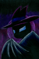 Size: 1408x2120 | Tagged: safe, artist:athlete-grizzle, derpibooru import, mare do well, pony, 2018, batman the animated series, hat, solo, traditional art