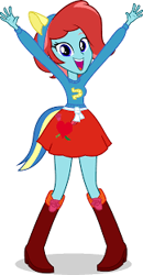 Size: 162x312 | Tagged: safe, artist:mixiepie, derpibooru import, oc, oc only, oc:charming heart, equestria girls, boots, female, hands in the air, high heel boots, looking at you, open mouth, open smile, shadow, shoes, simple background, smiling, smiling at you, solo, white background