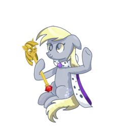 Size: 4000x4000 | Tagged: safe, artist:naturajellyfish, derpibooru import, derpy hooves, pegasus, pony, absurd resolution, cloak, clothes, cute, derpabetes, female, folded wings, mare, raised hoof, raised leg, scepter, simple background, sitting, smiling, solo, transparent background, twilight scepter, wings