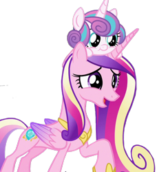 Size: 1140x1249 | Tagged: safe, derpibooru import, edit, edited screencap, editor:twilyisbestpone, screencap, princess cadance, princess flurry heart, alicorn, pony, baby, baby pony, background removed, cute, duo, duo female, female, flurrybetes, folded wings, horn, mare, mother and child, mother and daughter, open mouth, open smile, parent and child, pony hat, raised hoof, raised leg, simple background, smiling, transparent background, wings