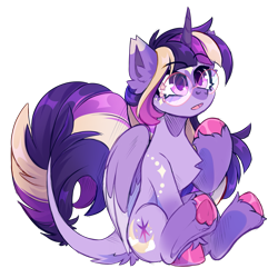Size: 1521x1521 | Tagged: safe, artist:star-theft, derpibooru import, oc, oc only, oc:skylar, alicorn, pony, alicorn oc, chest fluff, female, glasses, horn, leonine tail, mare, not twilight sparkle, open mouth, simple background, sitting, solo, transparent background, underhoof, wings