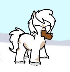 Size: 613x629 | Tagged: safe, artist:neuro, edit, editor:hotkinkajou, oc, oc only, pony, animated, boot, dancing, eyes closed, female, gif, mare, motion blur, mouth hold, smiling, snow, snowpony (species), solo, taiga pony, unshorn fetlocks, yakutian horse