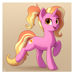 Size: 960x960 | Tagged: safe, artist:luminousdazzle, derpibooru import, luster dawn, pony, unicorn, g4, bipedal, chest fluff, cute, cutie mark, female, full body, looking at you, lusterbetes, mare, open mouth, open smile, raised hoof, raised leg, simple background, smiling, smiling at you, solo