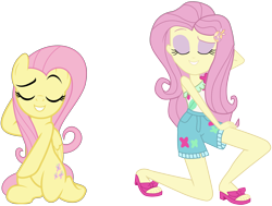 Size: 5753x4352 | Tagged: safe, artist:jhayarr23, artist:kuco, derpibooru import, edit, fluttershy, pegasus, pony, better together, equestria girls, i'm on a yacht, absurd resolution, adorasexy, beautiful, cute, eyes closed, eyeshadow, feet, female, hooves behind head, human pony fluttershy, kneeling, legs, makeup, mare, pose, raised eyebrow, sandals, sassy, scene interpretation, sexy, shyabetes, simple background, smiling, smug, toes, transparent background, vector