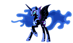 Size: 1333x800 | Tagged: safe, artist:darkestdragonking, derpibooru import, nightmare moon, alicorn, pony, female, grin, mare, raised hoof, raised leg, simple background, smiling, solo, transparent background