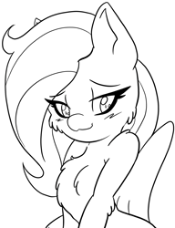 Size: 1565x2042 | Tagged: safe, artist:larrykitty, derpibooru import, fluttershy, pegasus, female, lineart, looking at you, mare, monochrome