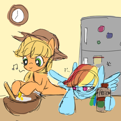 Size: 1200x1200 | Tagged: safe, artist:snowzaaah, derpibooru import, applejack, rainbow dash, earth pony, pegasus, pony, appledash, appledashdailydoodles, doodle, female, lesbian, shipping, sketch