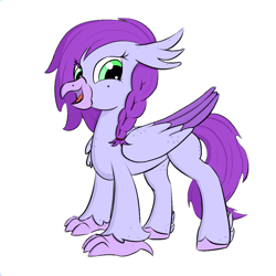 Size: 3000x3000 | Tagged: safe, artist:solos, derpibooru import, oc, oc only, oc:aella breeze, hippogriff, beak, braid, eye clipping through hair, feather, freckles, high res, hippogriff oc, hooves, looking at you, open mouth, open smile, simple background, smiling, smiling at you, solo, talons, white background, wings