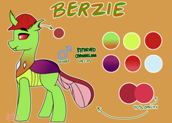Size: 1996x1430 | Tagged: safe, artist:cottonsweets, derpibooru import, oc, oc:berzie, changedling, changeling, changedling oc, changeling oc, clothes, hard hat, hat, profile view, reference sheet