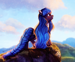 Size: 3977x3289 | Tagged: safe, artist:krissstudios, derpibooru import, oc, oc only, earth pony, pony, g4, braided tail, female, looking to side, looking to the right, looking up, mare, outdoors, solo