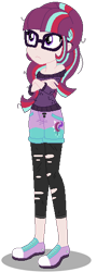 Size: 200x555 | Tagged: safe, artist:awoomarblesoda, derpibooru import, oc, oc only, oc:stardust afterglow, equestria girls, base used, clothes, converse, crossed arms, female, glasses, magical lesbian spawn, offspring, pants, parent:moondancer, parent:starlight glimmer, parents:glimmerdancer, shoes, simple background, sneakers, torn clothes, transparent background