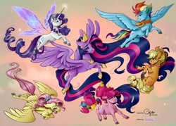 Size: 1920x1373 | Tagged: safe, artist:cigarscigarettes, artist:sk-ree, derpibooru import, applejack, fluttershy, pinkie pie, princess twilight 2.0, rainbow dash, rarity, twilight sparkle, twilight sparkle (alicorn), alicorn, earth pony, pegasus, pony, unicorn, the last problem, group, mane six, older, older twilight