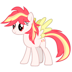 Size: 1653x1653 | Tagged: safe, artist:nirguna st, derpibooru import, oc, oc only, oc:kaihuang, pegasus, pony, 2022 community collab, derpibooru community collaboration, female, full body, mare, multicolored mane, multicolored tail, pegasus oc, photo, red eyes, show accurate, simple background, smiling, solo, spread wings, standing, tail, transparent background, wingboner, wings