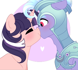 Size: 2000x1804 | Tagged: safe, artist:enifersuch, derpibooru import, oc, oc only, earth pony, pony, unicorn, base used, bust, earth pony oc, eyes closed, guard, helmet, horn, kissing, oc x oc, shipping, simple background, smiling, transparent background, unicorn oc