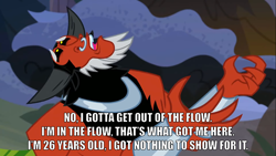 Size: 2000x1124 | Tagged: safe, derpibooru import, edit, edited screencap, screencap, lord tirek, centaur, elf, taur, frenemies (episode), antagonist, beard, black sclera, caption, elf (movie), eyebrows, facial hair, golden eyes, horns, image macro, impact font, mark acheson, nose piercing, nose ring, open mouth, piercing, reference, shackles, solo, text, voice actor joke