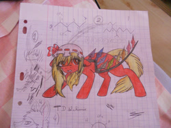 Size: 900x675 | Tagged: safe, artist:myusuran-blackwolf, derpibooru import, bat pony, pony, chemistry, doodle, female, flandre scarlet, mare, ponified, touhou, traditional art