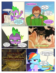 Size: 612x792 | Tagged: safe, artist:greatdinn, artist:newbiespud, derpibooru import, edit, edited screencap, screencap, rainbow dash, spike, dragon, human, pegasus, pony, collaboration, comic:friendship is dragons, comic, crossover, dialogue, dungeons and dragons, female, flashlight (object), male, mare, pen and paper rpg, rpg, screencap comic