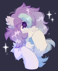 Size: 1562x1920 | Tagged: safe, artist:mirtash, derpibooru import, oc, oc only, pony, bust, chest fluff, ear fluff, ears, eye clipping through hair, female, mare, simple background, solo, sparkles