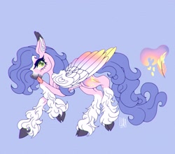 Size: 2064x1815 | Tagged: safe, artist:pegasus004, derpibooru import, oc, oc:lavender breeze, pegasus, pony, blue background, colored wings, curly hair, curly mane, gradient wings, leg fluff, simple background, solo, wings