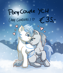 Size: 900x1042 | Tagged: safe, artist:avui, derpibooru import, pony, commission, couple, cute, female, male, your character here