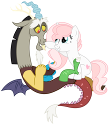 Size: 839x953 | Tagged: safe, artist:cirillaq, derpibooru import, discord, oc, oc:sweetheart, draconequus, pony, unicorn, boop, canon x oc, commission, shipping, simple background, white background