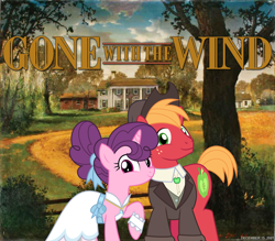 Size: 2064x1811 | Tagged: safe, artist:jhayarr23, artist:not-yet-a-brony, derpibooru import, big macintosh, sugar belle, 2021, american civil war, female, georgia, gone with the wind, husband and wife, male, married couple, movie reference, shipping, straight, sugarmac, tara plantation, youtube link in the description