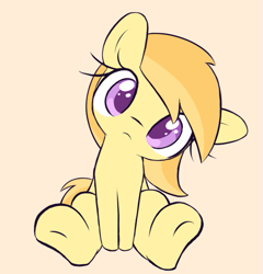 Size: 619x645 | Tagged: artist needed, safe, derpibooru import, noi, earth pony, pony, cute, eyelashes, female, filly, foal, head tilt, long eyelashes, looking at you, sitting, solo, underhoof