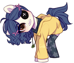 Size: 700x595 | Tagged: safe, artist:cabbage-arts, derpibooru import, oc, oc only, earth pony, pony, clothes, commission, commissioner:dove.wiings, earth pony oc, eyepatch, female, freckled, head tilt, hoodie, jewelry, necklace, simple background, smiling, socks, solo, transparent background