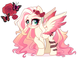 Size: 1232x935 | Tagged: safe, artist:gihhbloonde, derpibooru import, oc, pegasus, pony, female, magical lesbian spawn, mare, offspring, parent:fluttershy, parent:roseluck, simple background, solo, transparent background