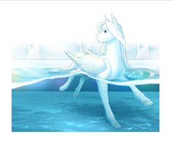 Size: 3487x2894 | Tagged: safe, artist:royvdhel-art, derpibooru import, oc, oc only, pegasus, pony, looking back, pegasus oc, solo, swimming, swimming pool, wings