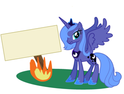 Size: 1424x1081 | Tagged: safe, derpibooru import, princess luna, alicorn, pony, exploitable meme, fire, luna burning a poster, meme, sign, solo, stock vector, template