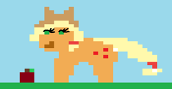 Size: 531x276 | Tagged: safe, artist:thegamerpainter, derpibooru import, applejack, earth pony, pony, 8-bit, apple, food, pixel art, solo