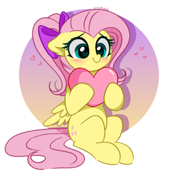 Size: 4531x4536 | Tagged: safe, artist:kittyrosie, derpibooru import, fluttershy, pegasus, pony, absurd resolution, alternate hairstyle, blushing, cute, female, heart, heart eyes, kittyrosie is trying to murder us, mare, ponytail, shyabetes, sitting, smiling, solo, wingding eyes