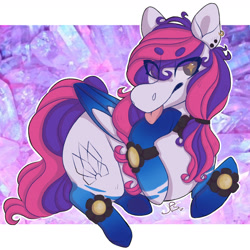 Size: 1963x1963 | Tagged: safe, artist:shinyantlers, derpibooru import, oc, oc only, pegasus, pony, :p, colored wings, ear piercing, eye clipping through hair, pegasus oc, piercing, solo, tongue, tongue out, two toned wings, wings