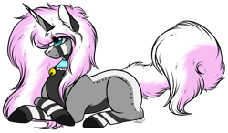 Size: 2647x1546 | Tagged: safe, artist:beamybutt, derpibooru import, oc, oc only, pony, unicorn, base used, chest fluff, choker, eyelashes, female, horn, lying down, mare, prone, simple background, solo, transparent background, unicorn oc