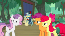 Size: 640x360 | Tagged: safe, derpibooru import, screencap, apple bloom, scootaloo, sweetie belle, earth pony, pegasus, pony, unicorn, growing up is hard to do, season 9, animated, apple bloom's bow, bow, crying, cutie mark crusaders, eyes closed, female, gif, gifs.com, hair bow, inhaler, laughing, loose tracks, male, mare, older, older apple bloom, older cmc, older scootaloo, older sweetie belle, open mouth, stallion, tears of pain