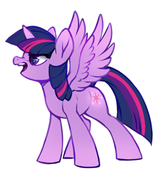 Size: 700x747 | Tagged: safe, artist:cabbage-arts, derpibooru import, twilight sparkle, twilight sparkle (alicorn), alicorn, pony, angry, female, horn, mare, nose wrinkle, open mouth, simple background, solo, spread wings, standing, transparent background